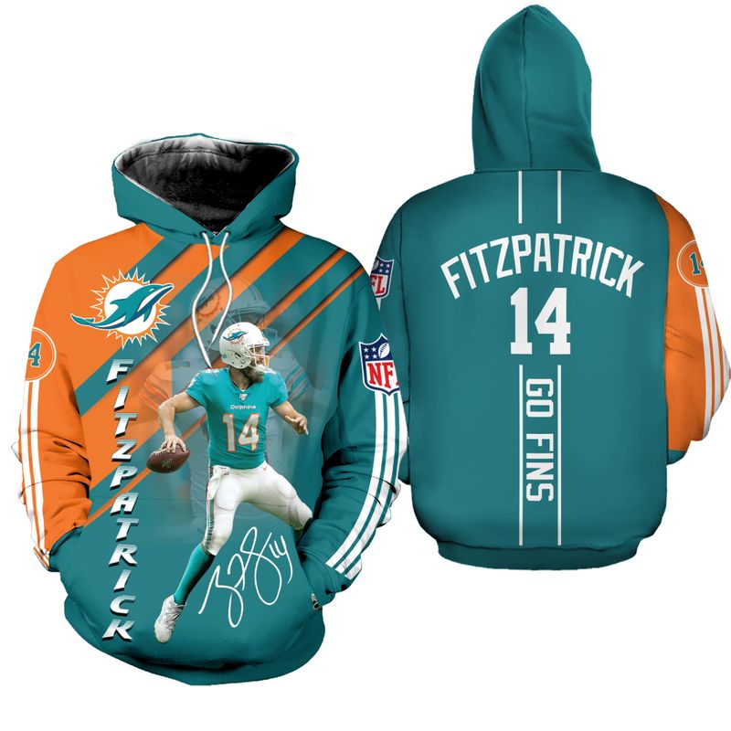 Miami Dolphins Hoodie Nfl Fitzpatrick 14 Go Fins Limited Edition Full 3D 0