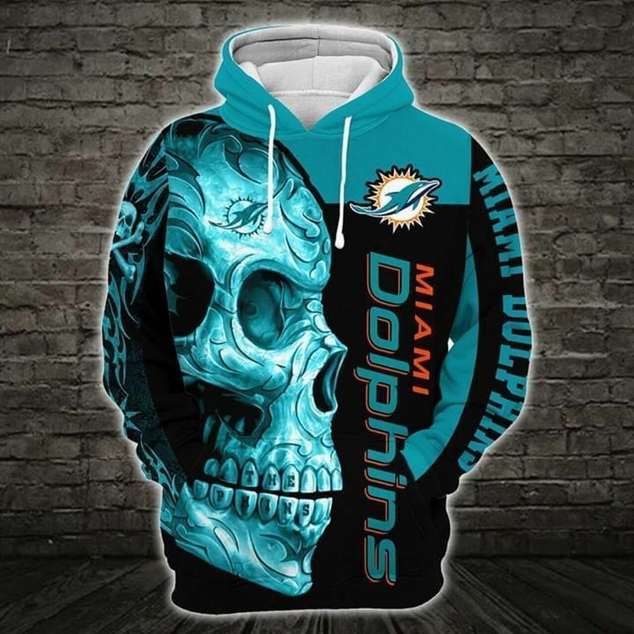 Miami Dolphins Hoodie Nfl Skull 3D 0