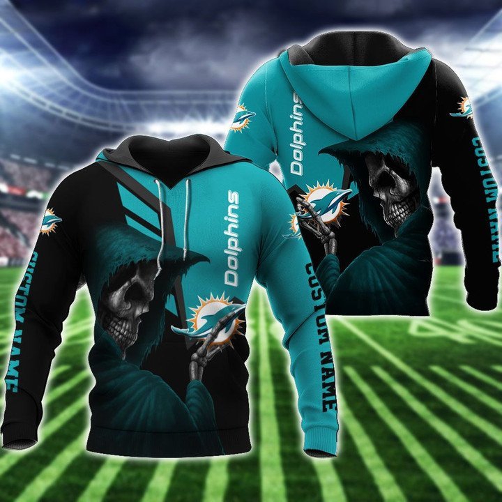 Miami Dolphins Hoodie Skull Skeleton Custom Name 3D Hoodie Zip Hoodie Nfl 3D All Over Print Hoodie Zip Hoodie 0