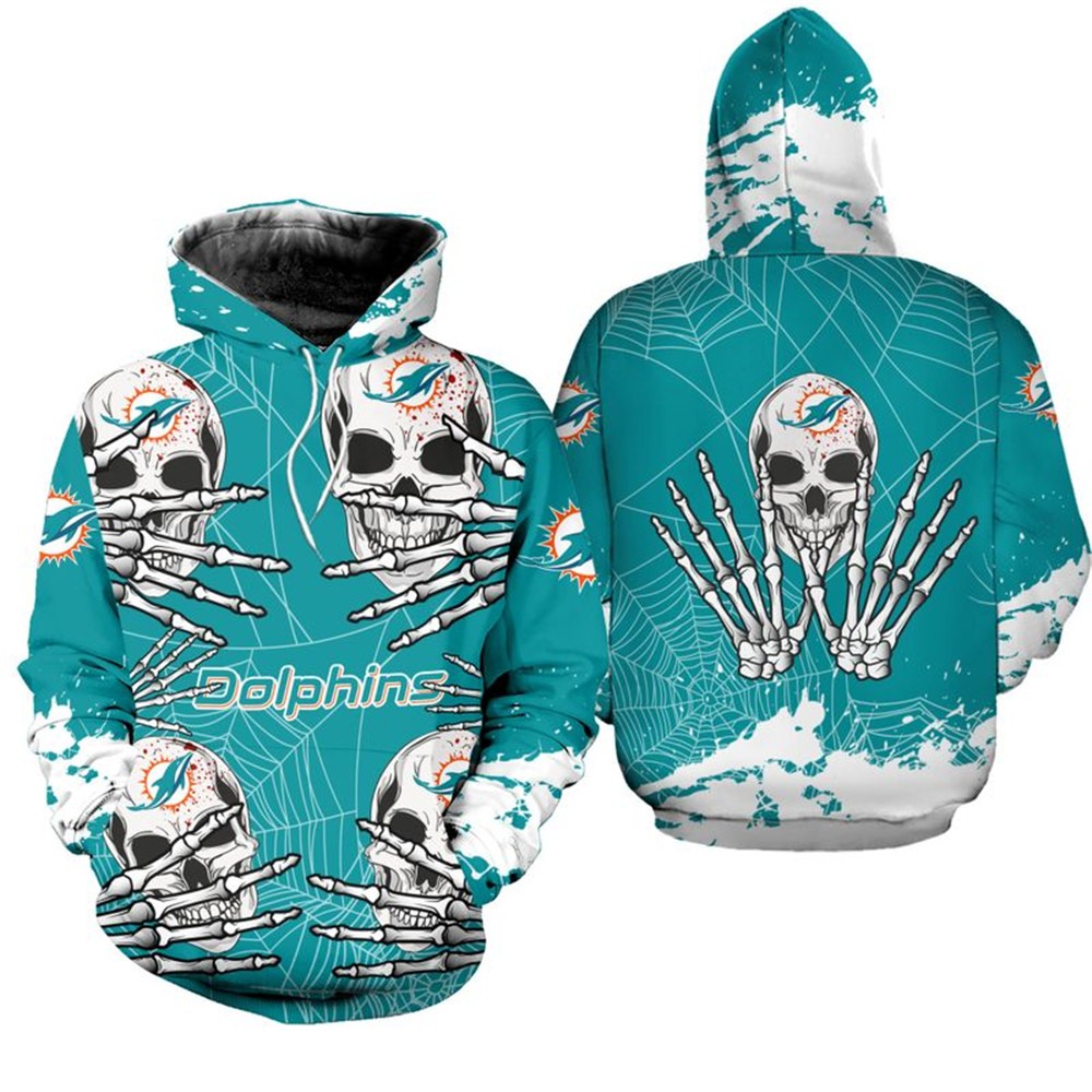 Miami Dolphins Hoodie Skull for Halloween Graphic 0