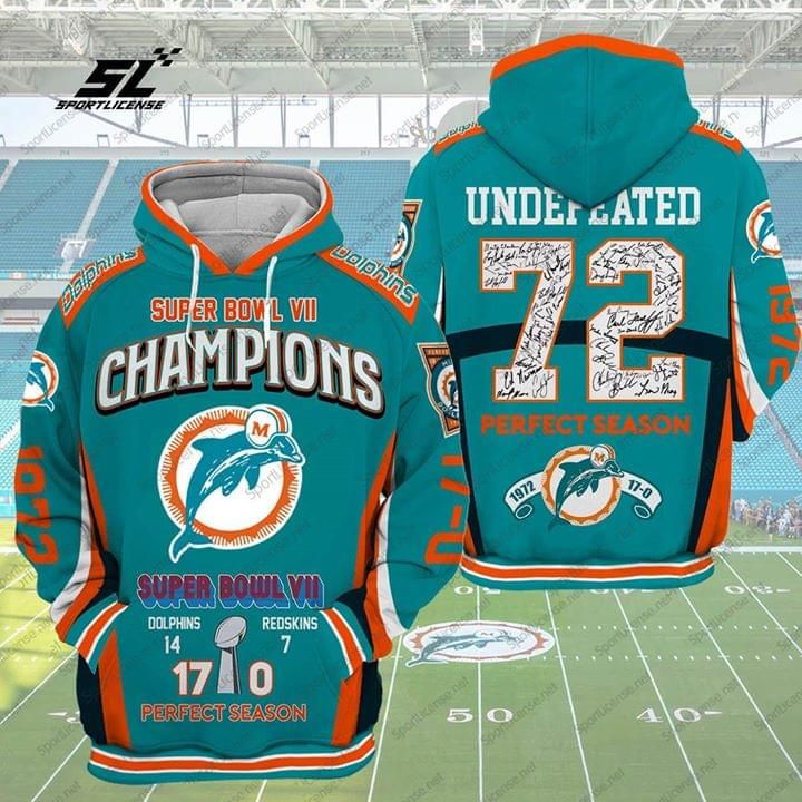 Miami Dolphins Hoodie Super Bowl Vii Champions Season For Fan 3D 0