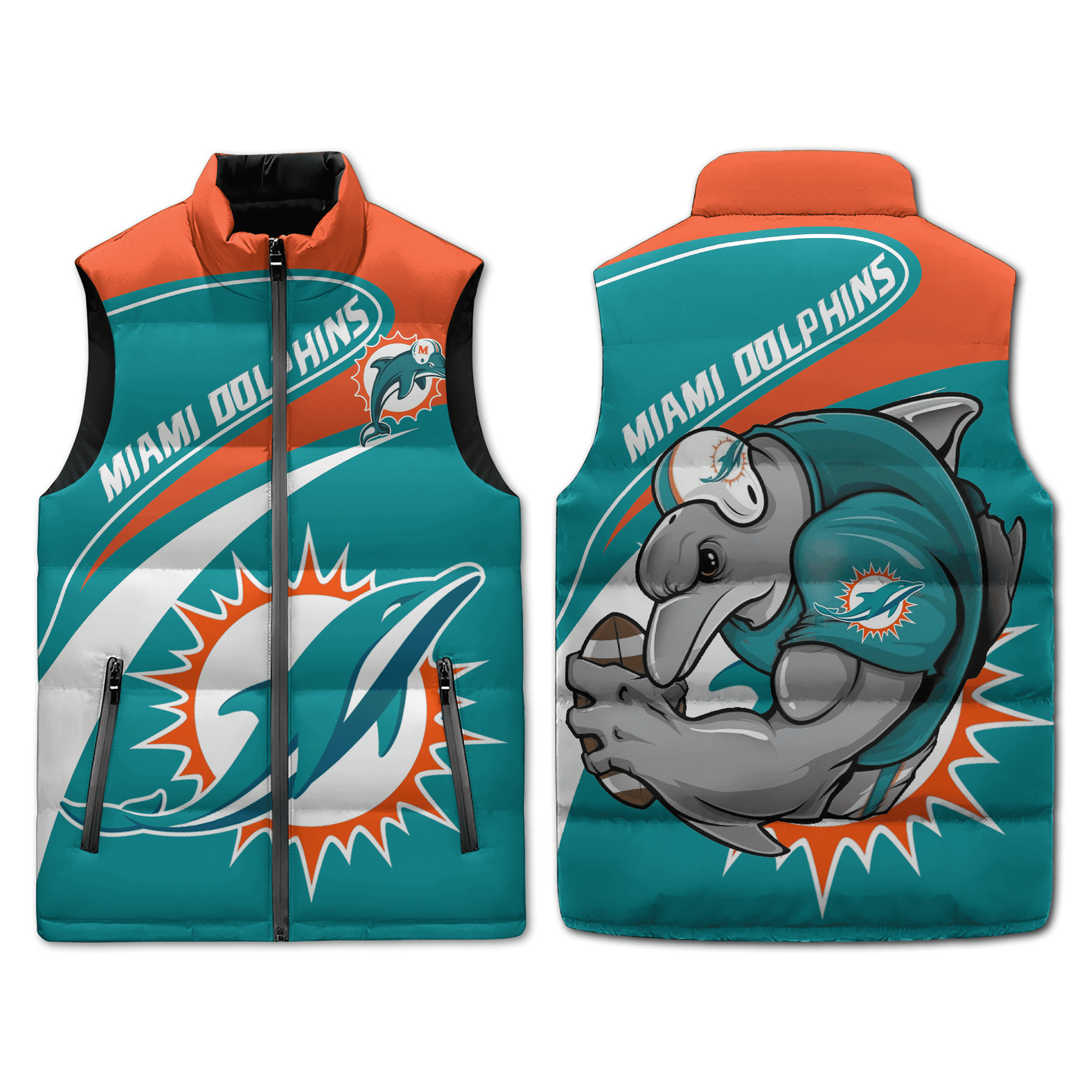 Miami Dolphins Mascot Puffer Sleeveless Jacket2B1 CfC2u