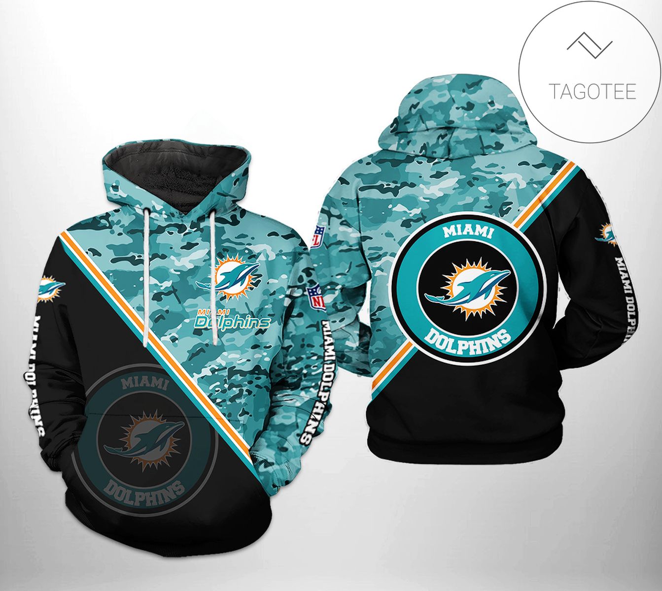 Miami Dolphins NFL Camo Team 3D Printed Hoodie Zipper Hooded Jacket