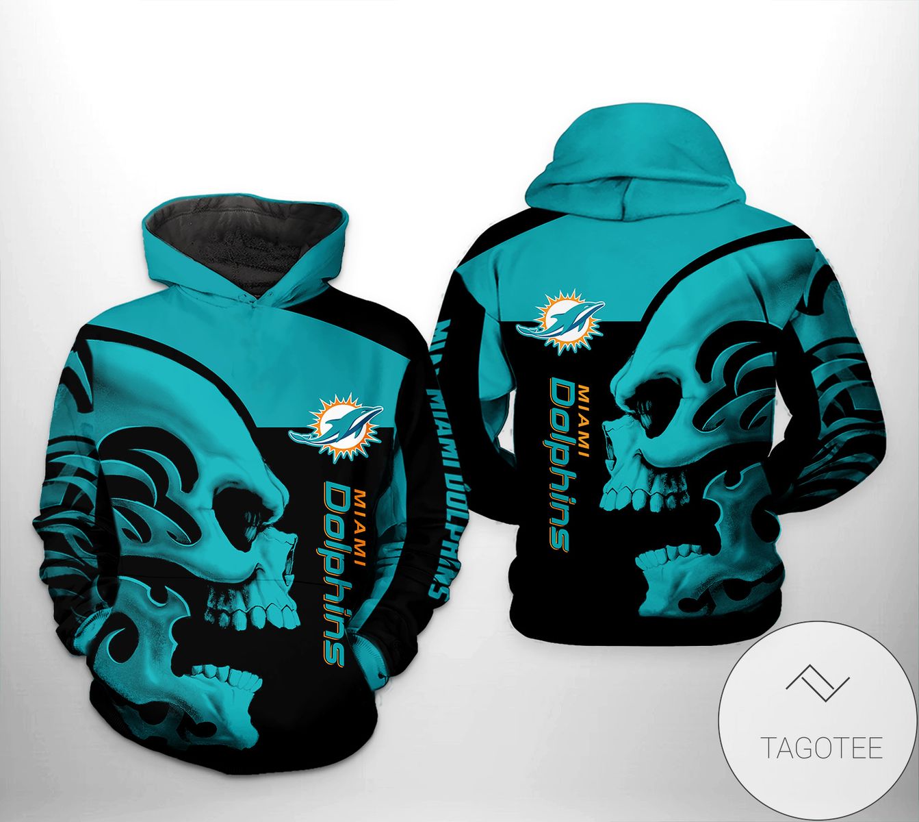 Miami Dolphins NFL Skull 3D Printed Hoodie Zipper Hooded Jacket