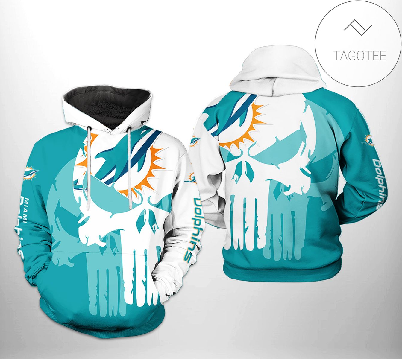 Miami Dolphins NFL Team Skull 3D Printed Hoodie Zipper Hooded Jacket