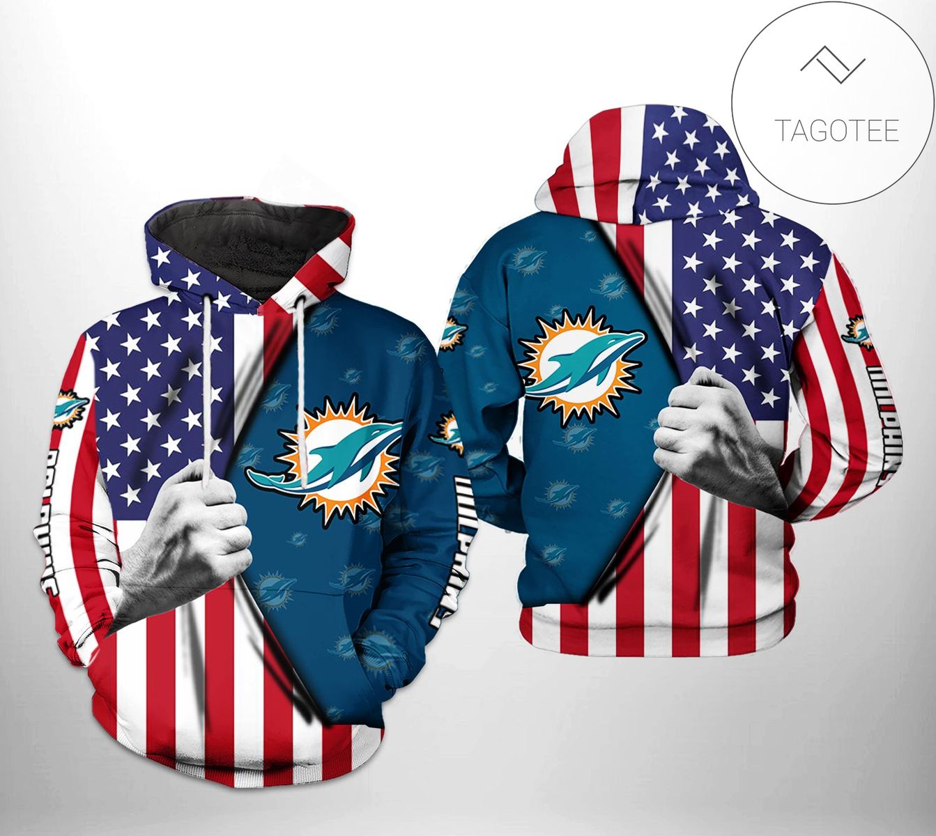 Miami Dolphins NFL US Flag Team 3D Printed Hoodie Zipper Hooded Jacket