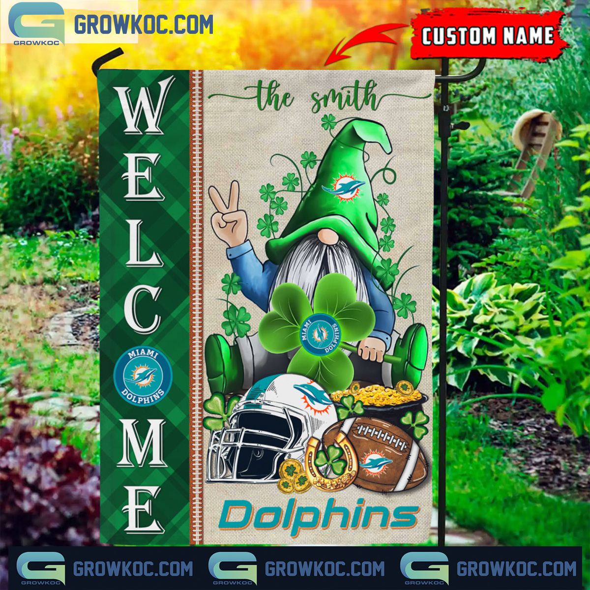 Miami Dolphins St. Patricks Day Shamrock Personalized Garden Flag2B1 JZnYC