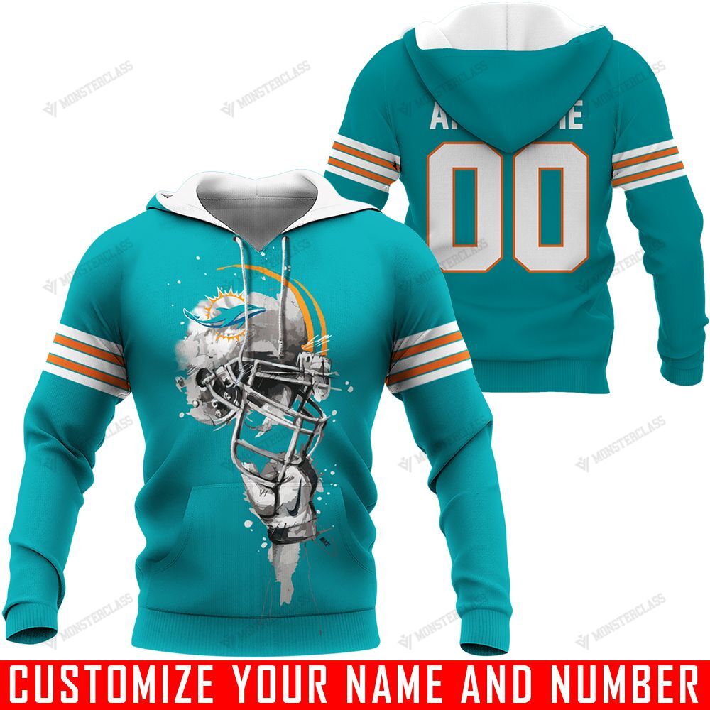 Miami Dolphins V1 Helmets Customized Hoodie With Name And Number Perfect For Fans 0