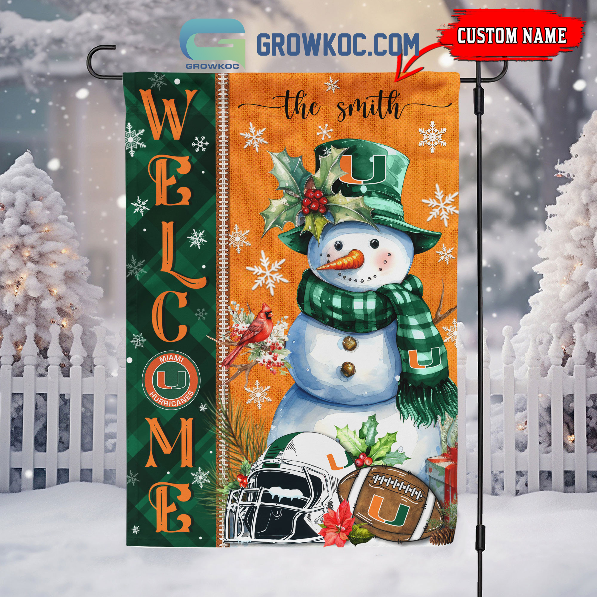 Miami Hurricanes Football Snowman Welcome Christmas House Garden Flag2B1 SnN1o