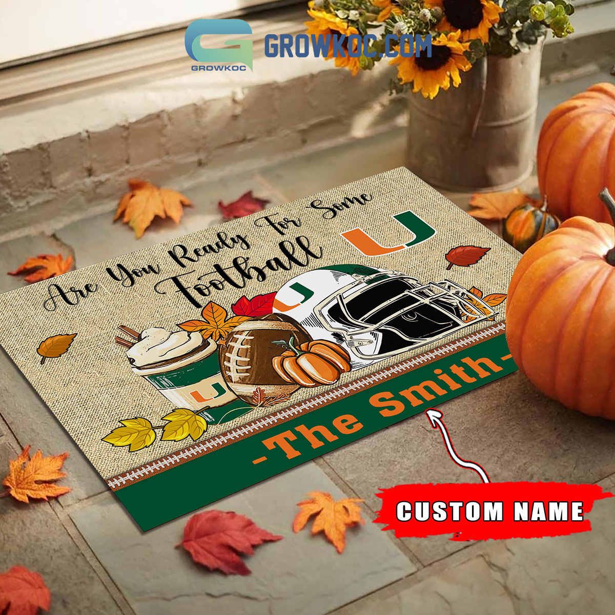 Miami Hurricanes NCAA Fall Pumpkin Are You Ready For Some Football Personalized Doormat2B1 Lv7OD