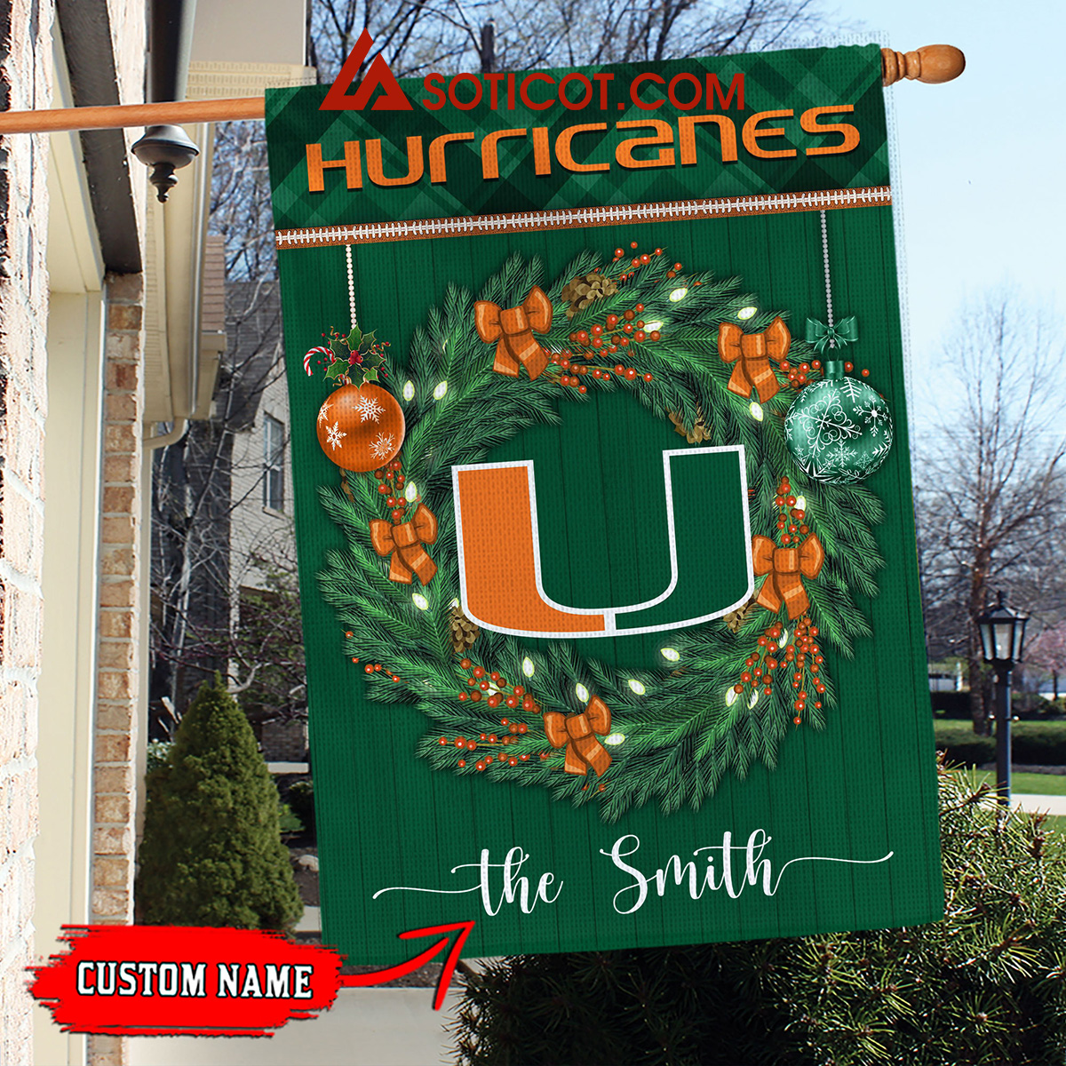 Miami Hurricanes NCAA Football Christmas Personalized House Garden Flag2B1 ACHrK