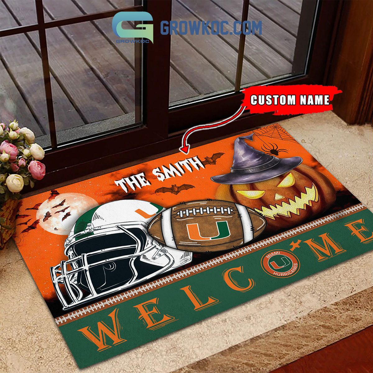 Miami Hurricanes NCAA Football Welcome Halloween Personalized Doormat2B1 63sn2