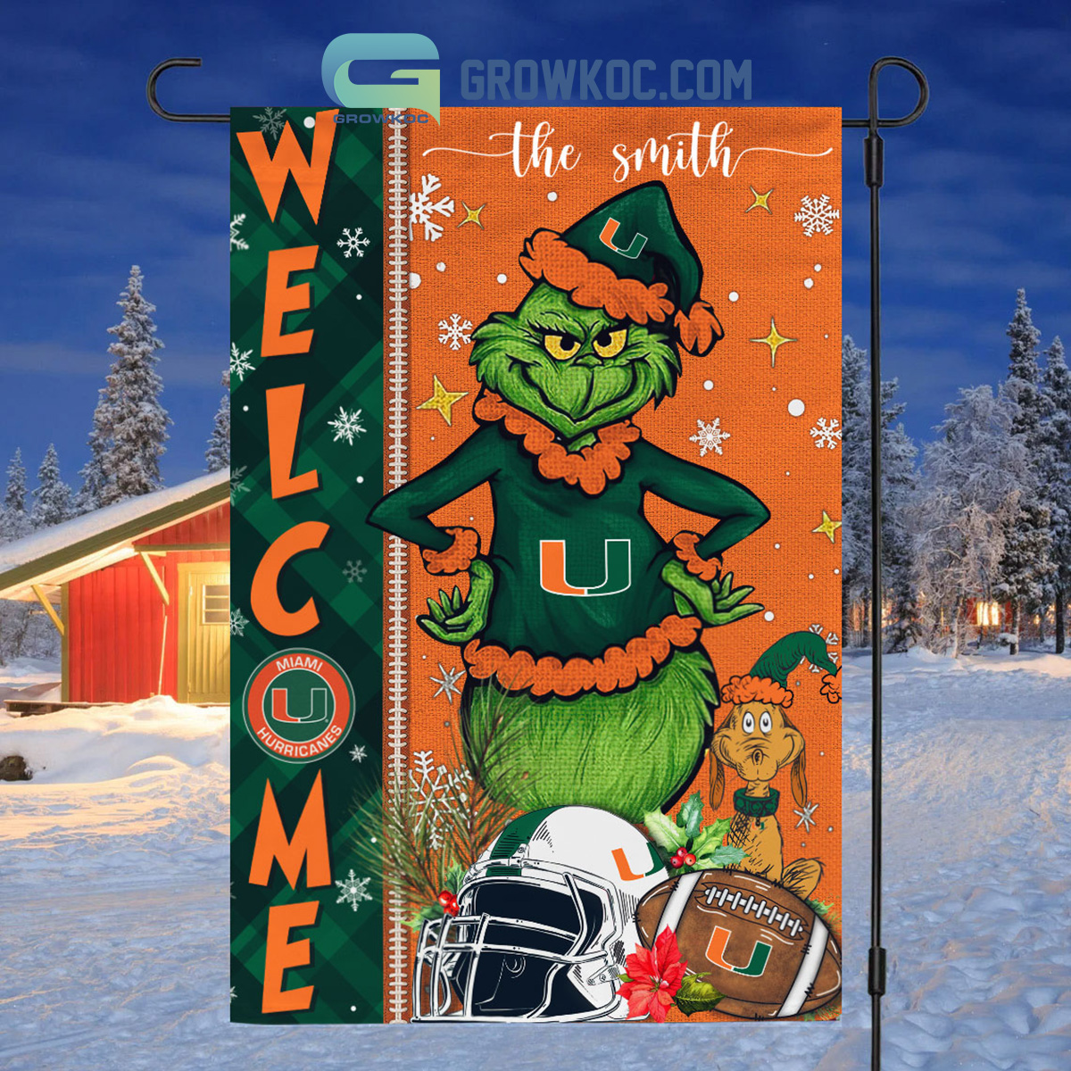 Miami Hurricanes NCAA Grinch Football Welcome Christmas House Garden Flag2B1 jwptT