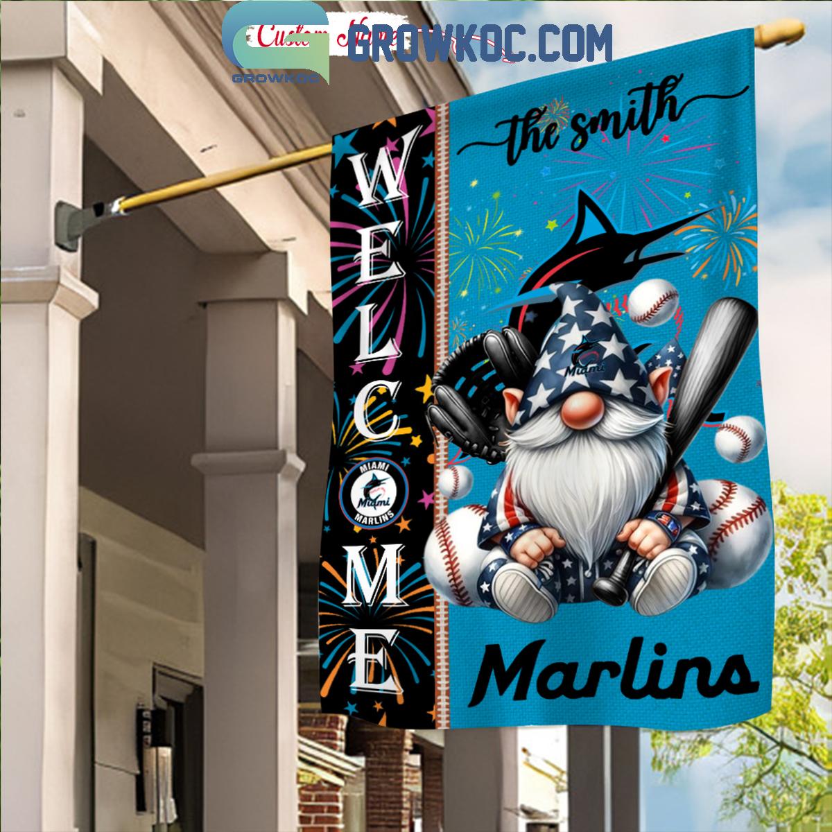 Miami Marlins Happy 4th Of July Patriot Personalized Garden Flag 1 PbEcj