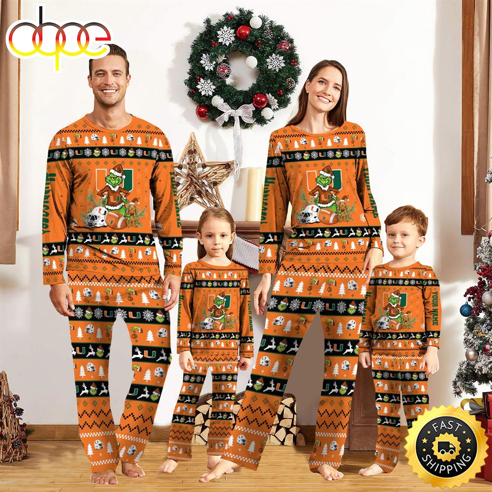 Miami Hurricanes NCAA Custom Name Grinch Christmas And Sport Team Pajama Set a2dbli