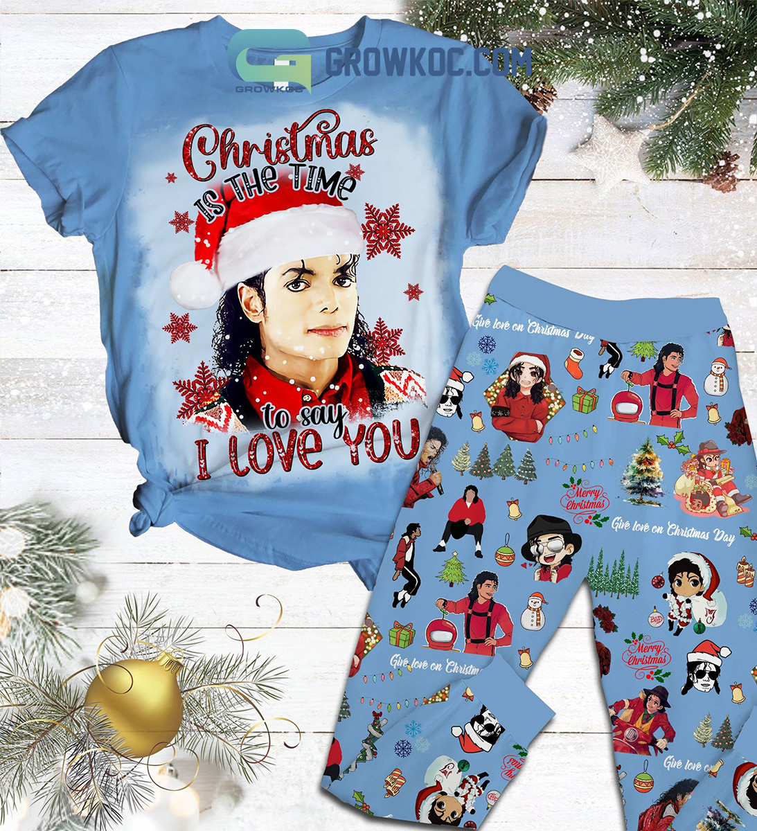 Michael Jackson Christmas Is The Time To Say I Love You Pajamas Set2B1 cTrSg