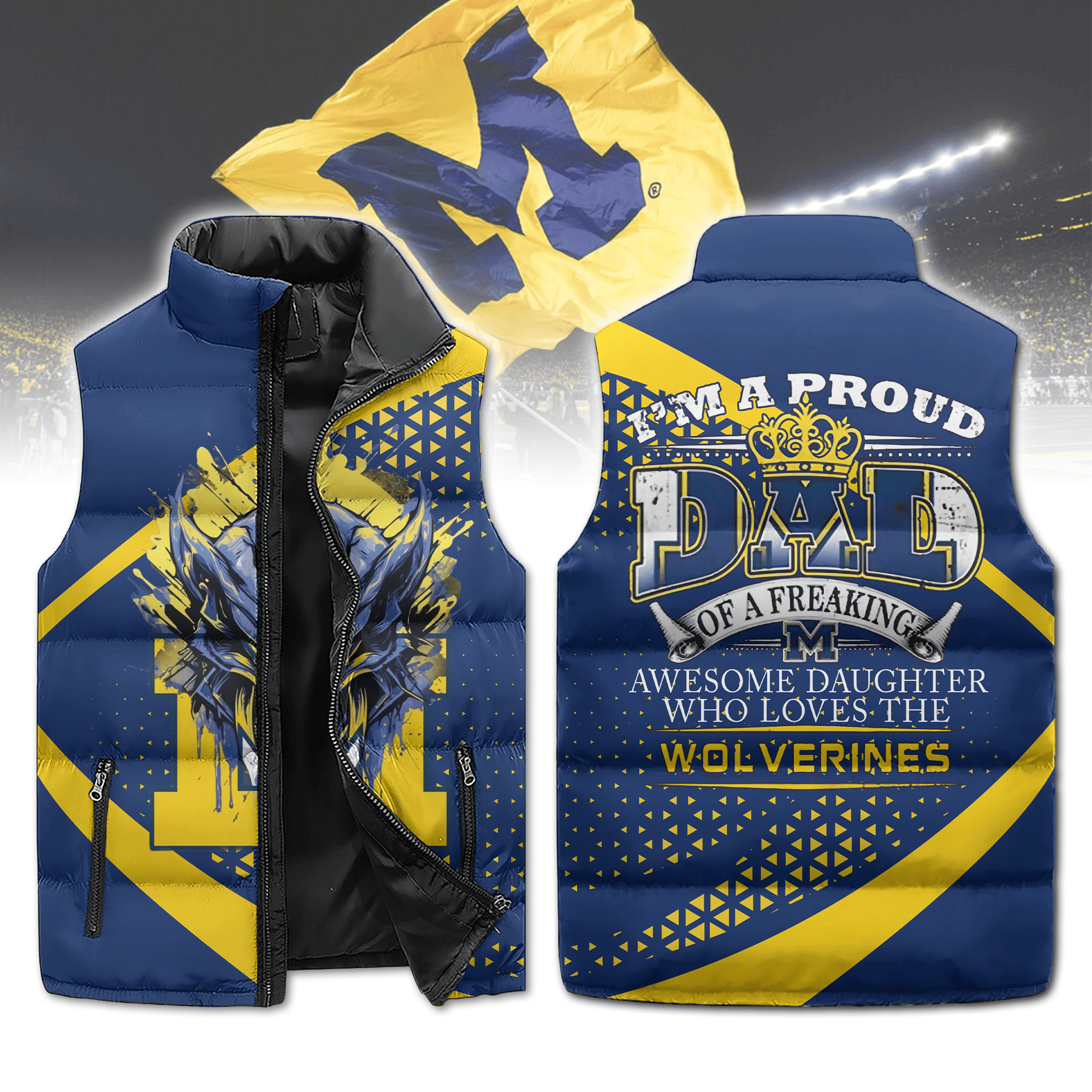 Michigan Football Puffer Sleeveless Jacket Gift For Dad Of Daughter Who Loves Wolverines2B1 VFryV