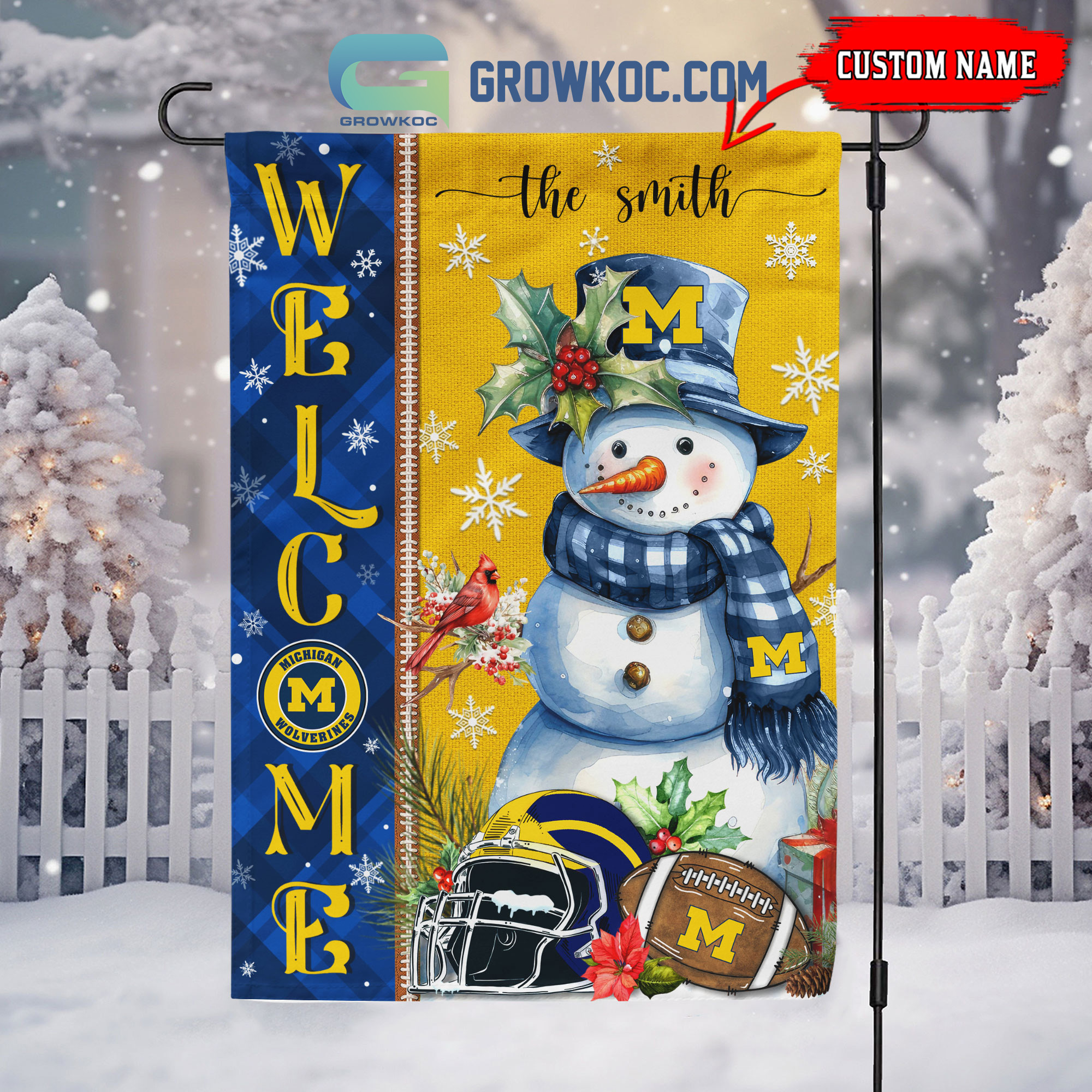 Michigan Wolverines Football Snowman Welcome Christmas House Garden Flag2B1 lzbZG