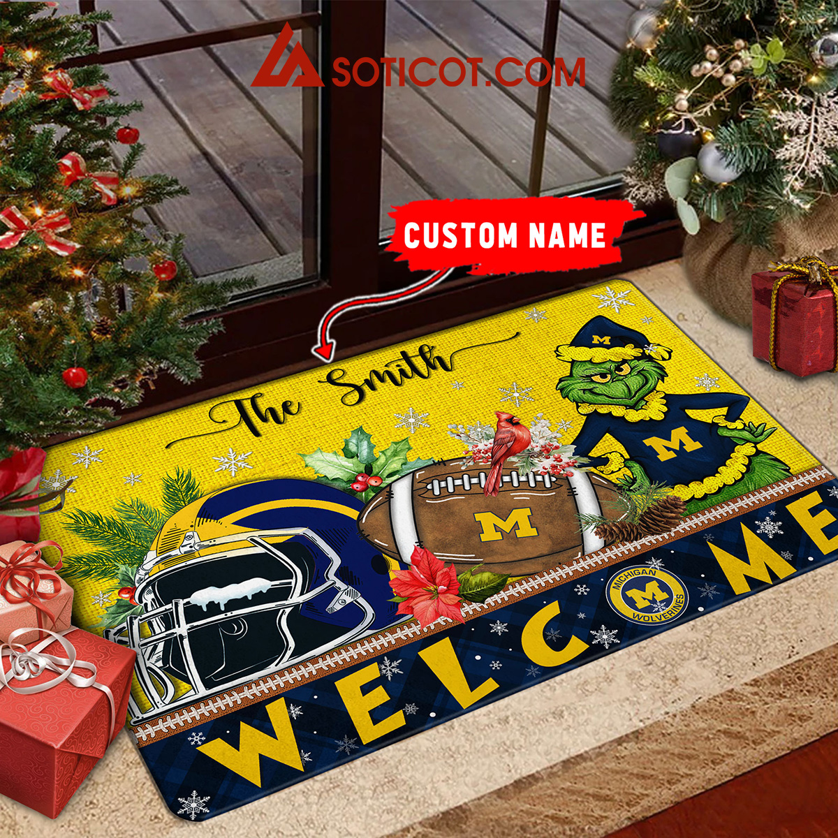 Michigan Wolverines Grinch Welcome Christmas Football Personalized Doormat2B1 GKDCL