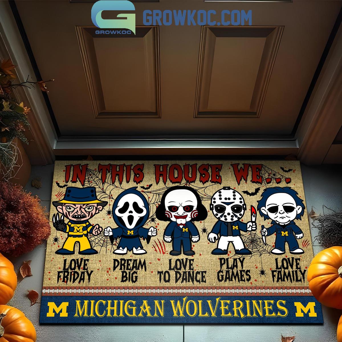 Michigan Wolverines In This House We Love Halloween Horror Movies Doormat 1 aQOS8