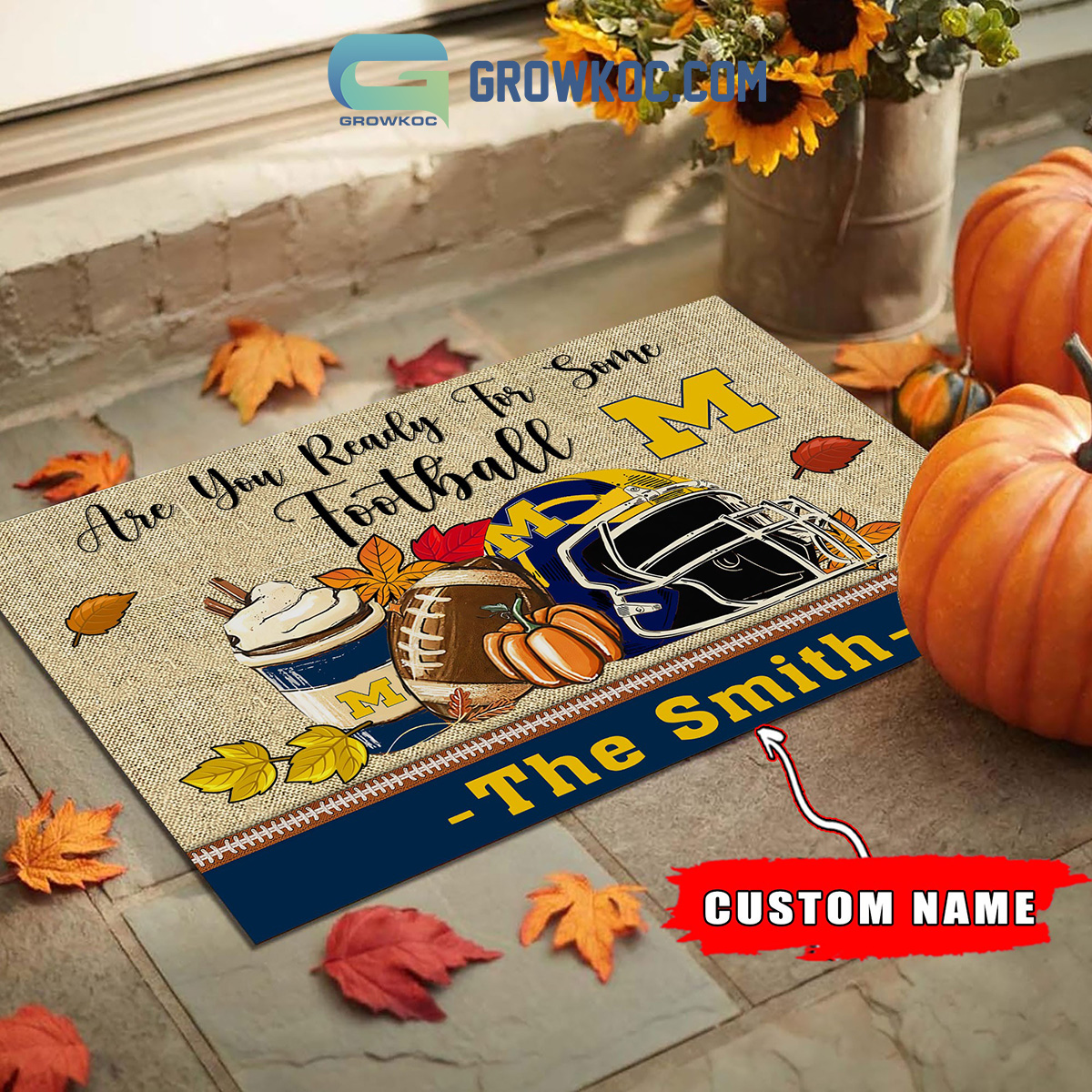 Michigan Wolverines NCAA Fall Pumpkin Are You Ready For Some Football Personalized Doormat2B1 fDyHa