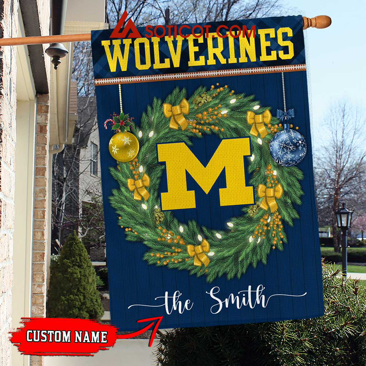 Michigan Wolverines NCAA Football Christmas Personalized House Garden Flag2B1 jAeLK