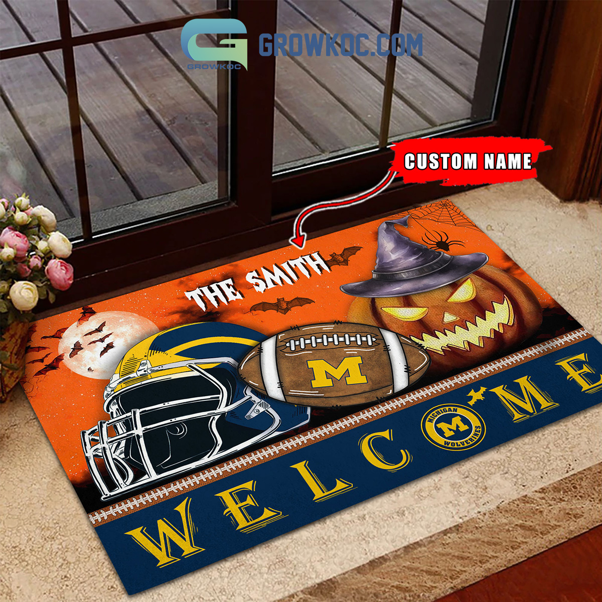 Michigan Wolverines NCAA Football Welcome Halloween Personalized Doormat2B1 ELExM