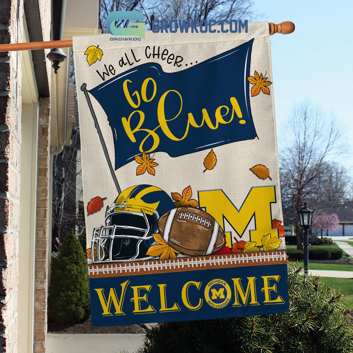 Michigan Wolverines NCAA Welcome We All Cheer Go Blue House Garden Flag2B1 iaFVw