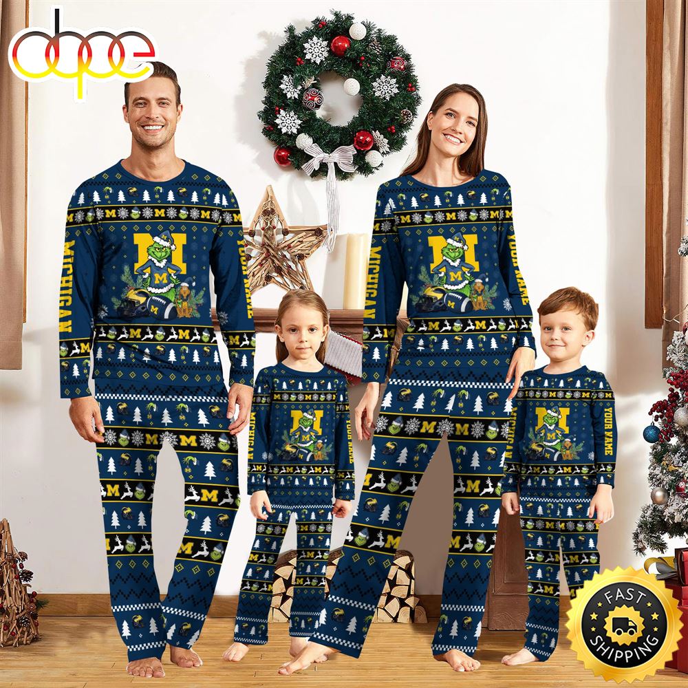 Michigan Wolverines NCAA Custom Name Grinch Christmas And Sport Team Pajama Set ixnpll