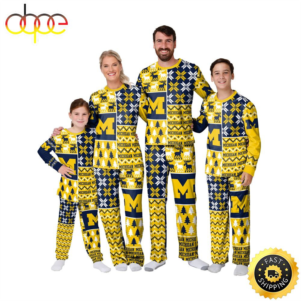 Michigan Wolverines NCAA Patterns Essentials Christmas Holiday Family Matching Pajama Sets ubehku