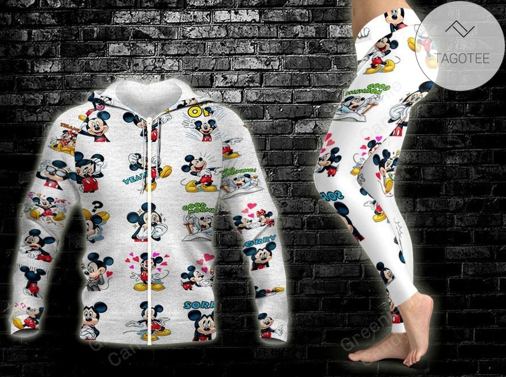 Mickey Mouse All Over Print 3D Hoodie And Leggings White