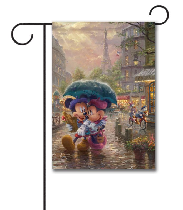 Mickey Mouse and Minnie Mouse Paris Thomas Kinkade Disney Garden Flag