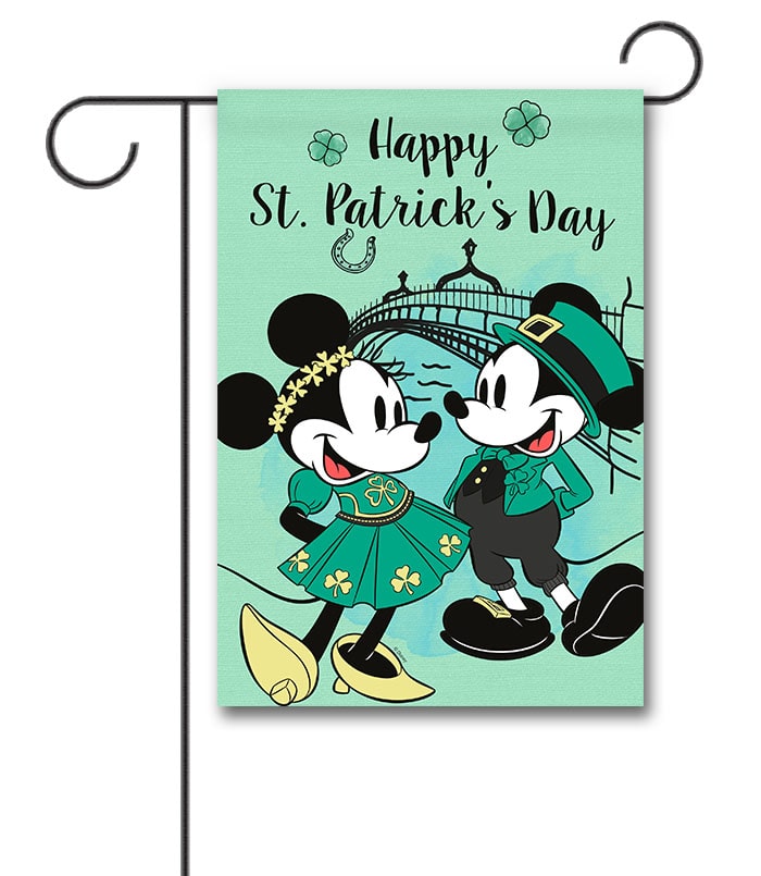 Mickey Mouse and Minnie Mouse St. Patricks Day Garden Disney Flag