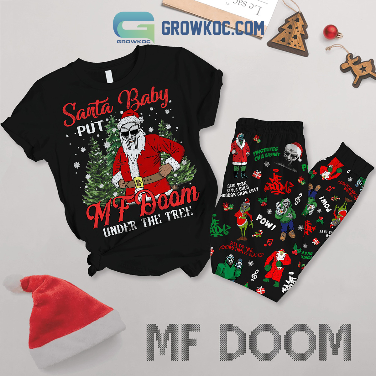 Mighty Doom Under The Christmas Tree Fleece Pajamas Set2B1 QMCH5