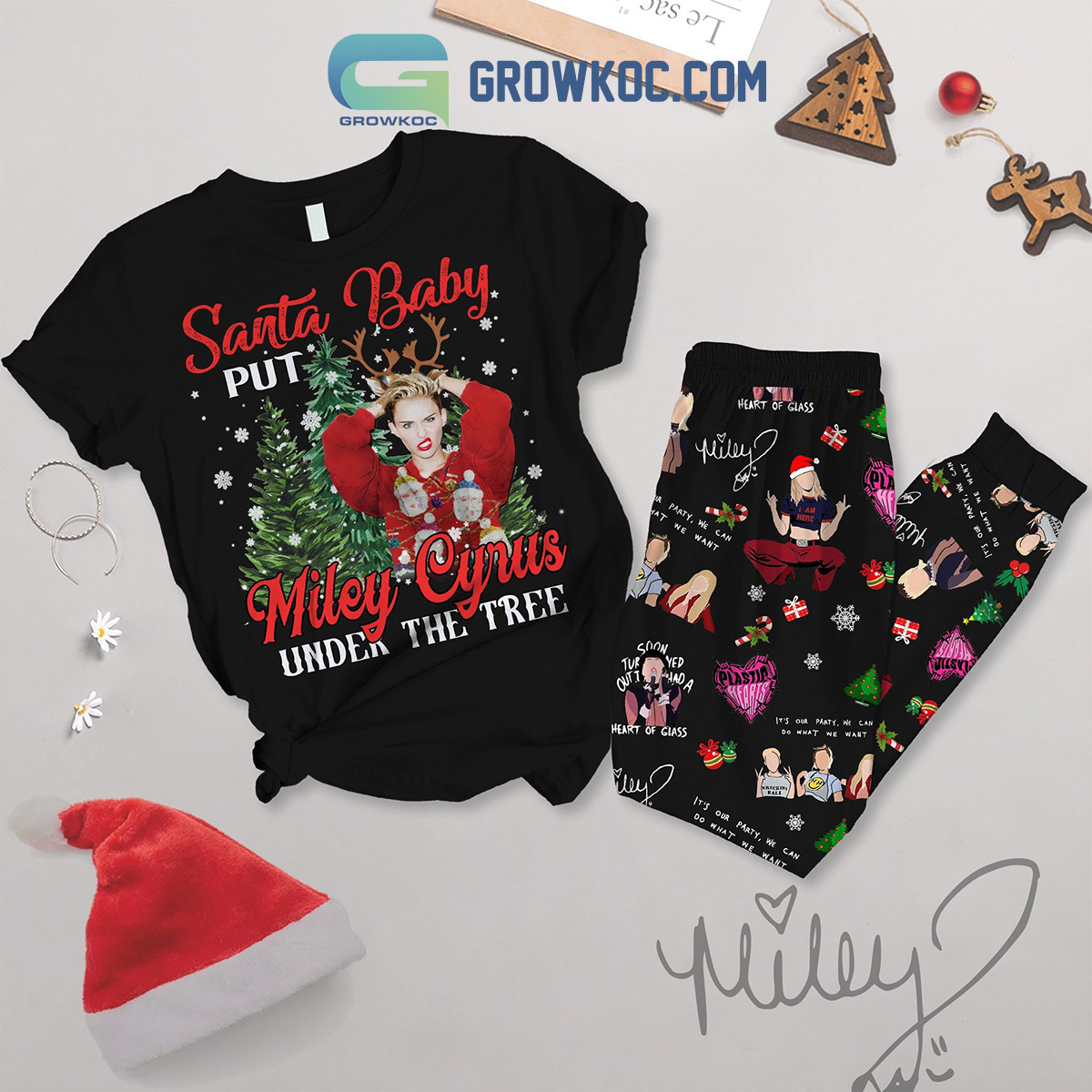 Miley Cyrus Under The Tree Santa Baby Christmas Fleece Pajamas Set2B1 g8BRd