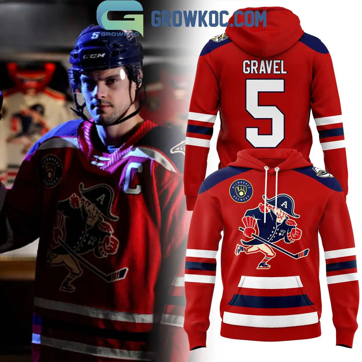 Milwaukee Admirals Hockey Team Kevin Gravel No. 5 Hoodie T Shirt 1 kG2X9