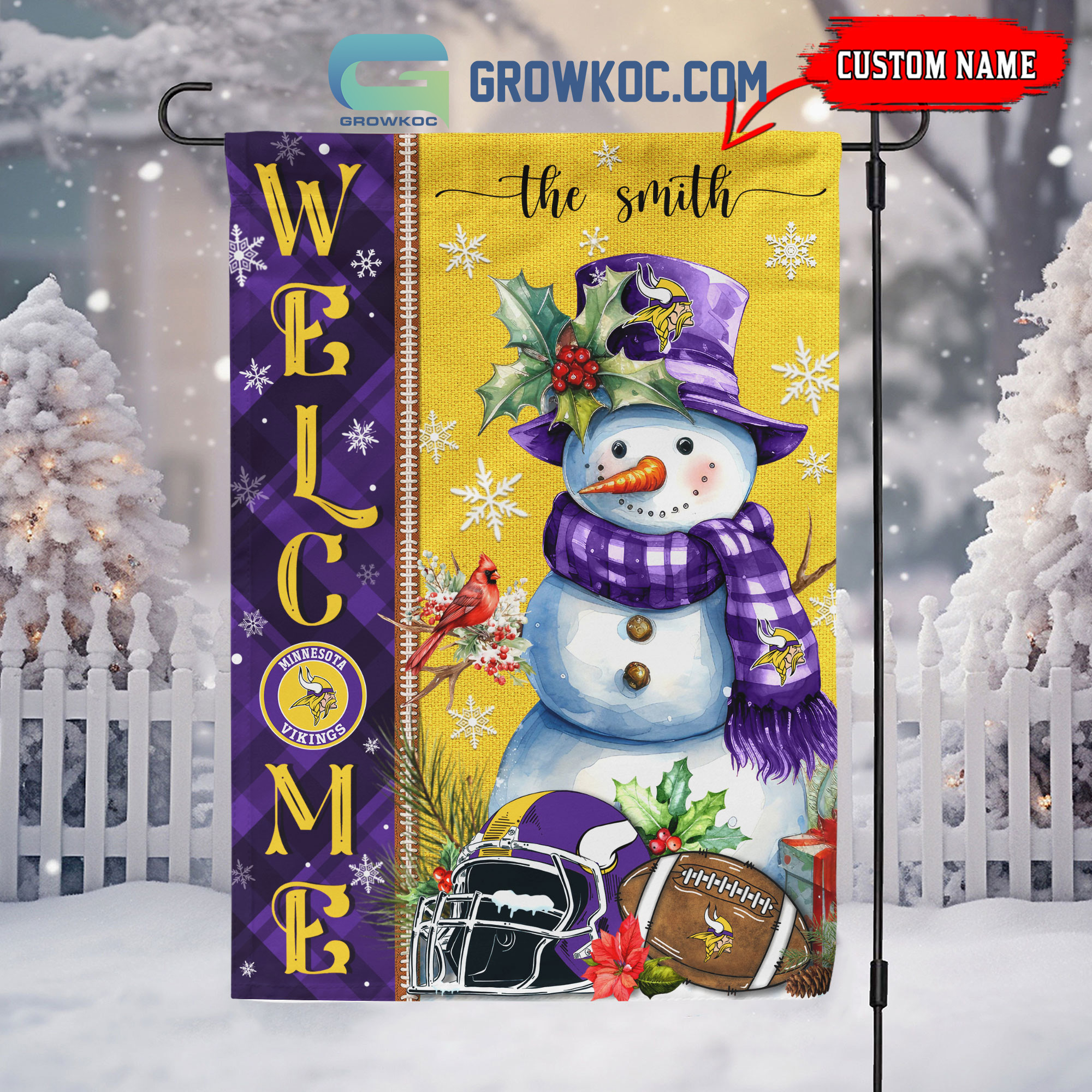 Minnesota Vikings Football Snowman Welcome Christmas Personalized House Gargen Flag2B1 k1CHw