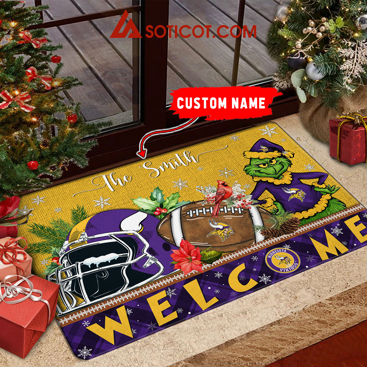 Minnesota Vikings Grinch Welcome Christmas Football Personalized Doormat2B1 WDfPB