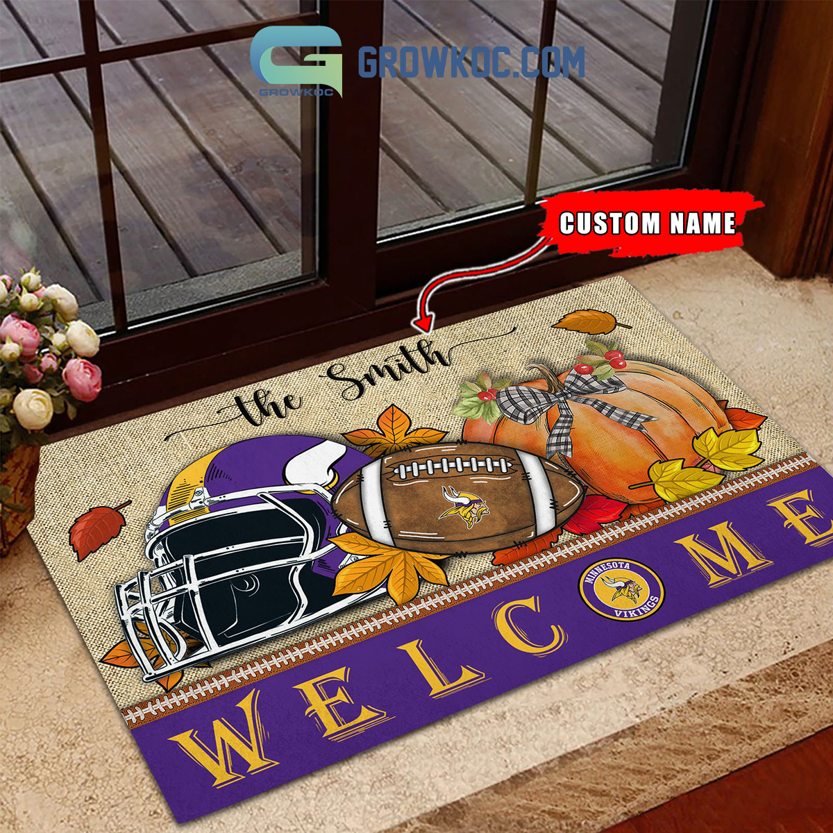 Minnesota Vikings NFL Welcome Fall Pumpkin Personalized Doormat2B1 havSa