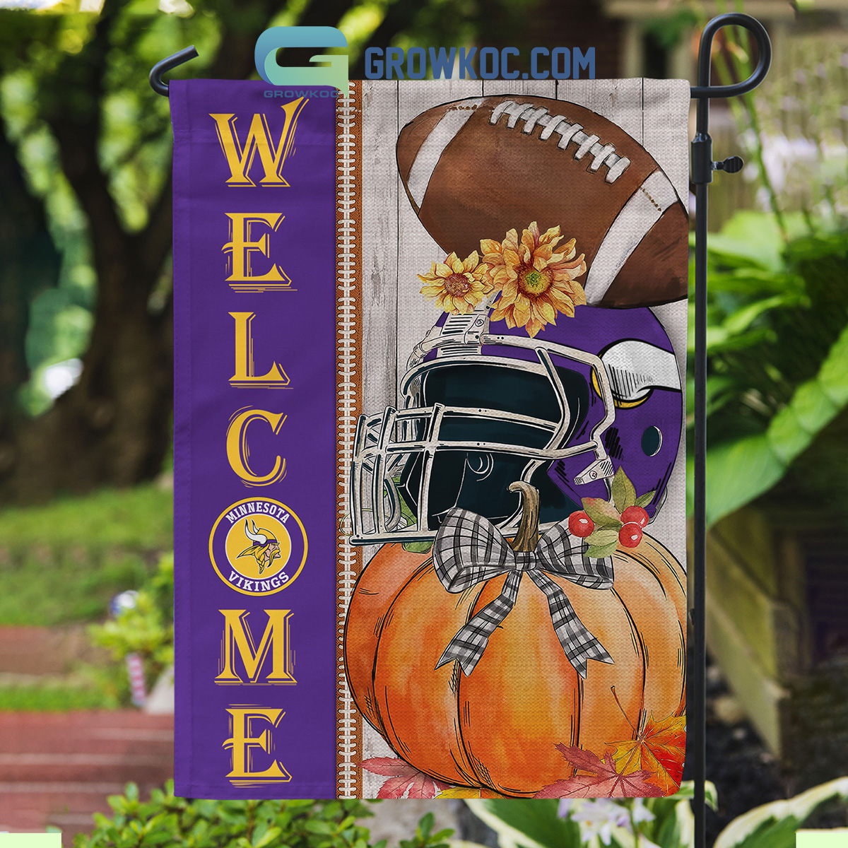 Minnesota Vikings NFL Welcome Fall Pumpkin Personalized House Garden Flag2B1 KNH5b