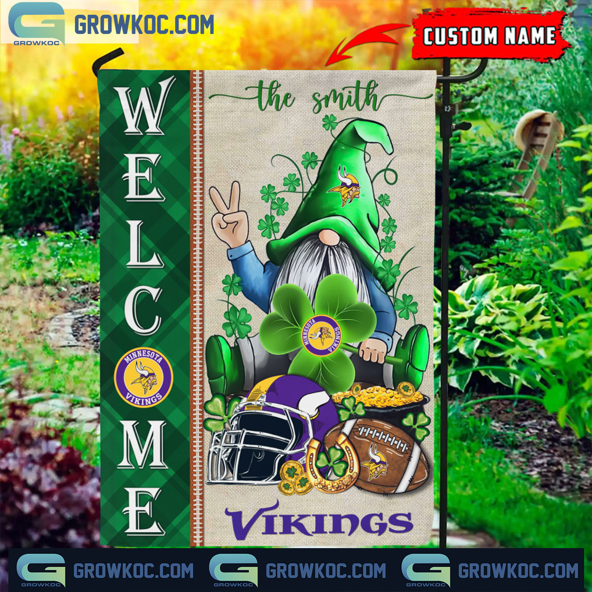 Minnesota Vikings St. Patricks Day Shamrock Personalized Garden Flag2B1 5X8dx