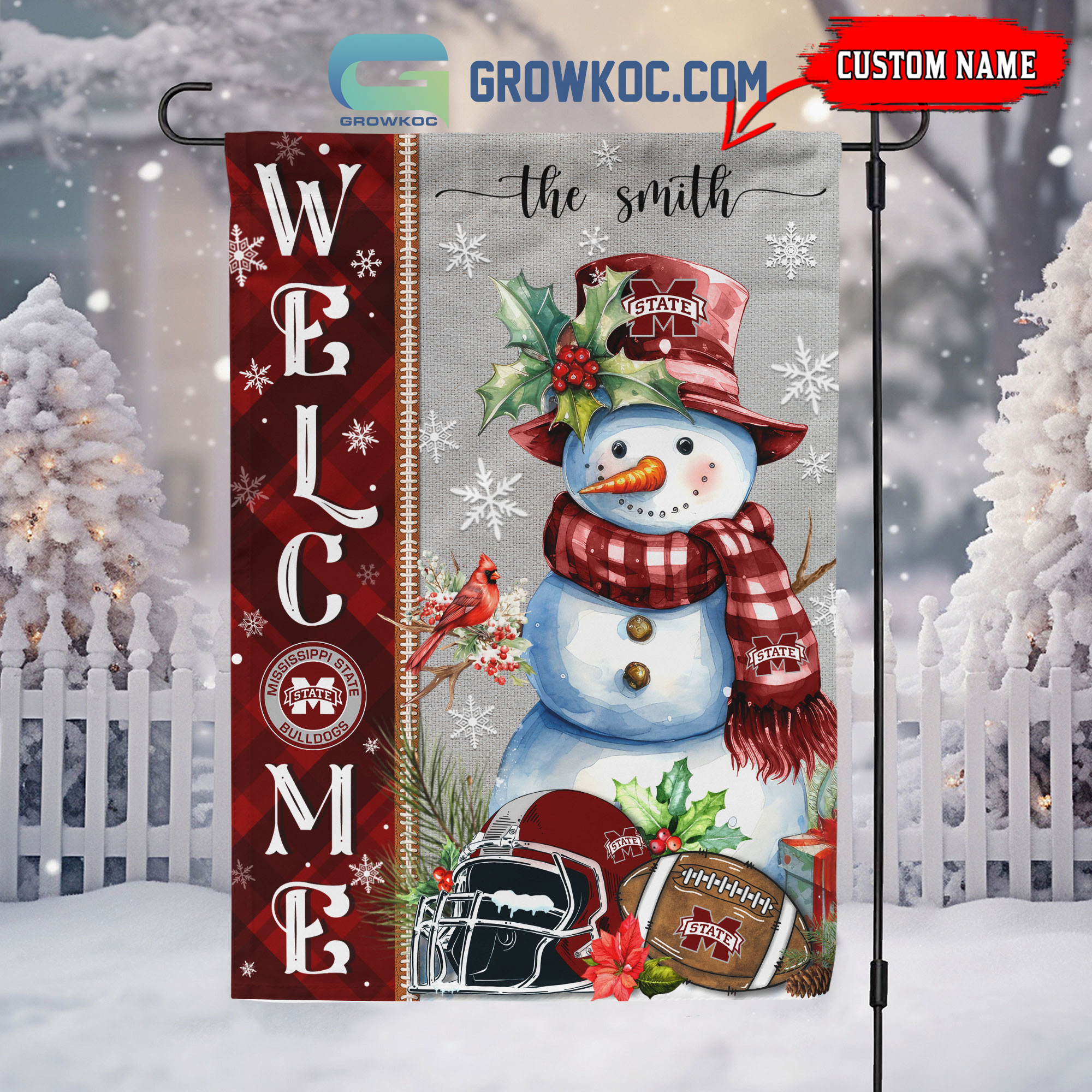 Mississippi State Bulldogs Football Snowman Welcome Christmas House Garden Flag2B1 TzCj5