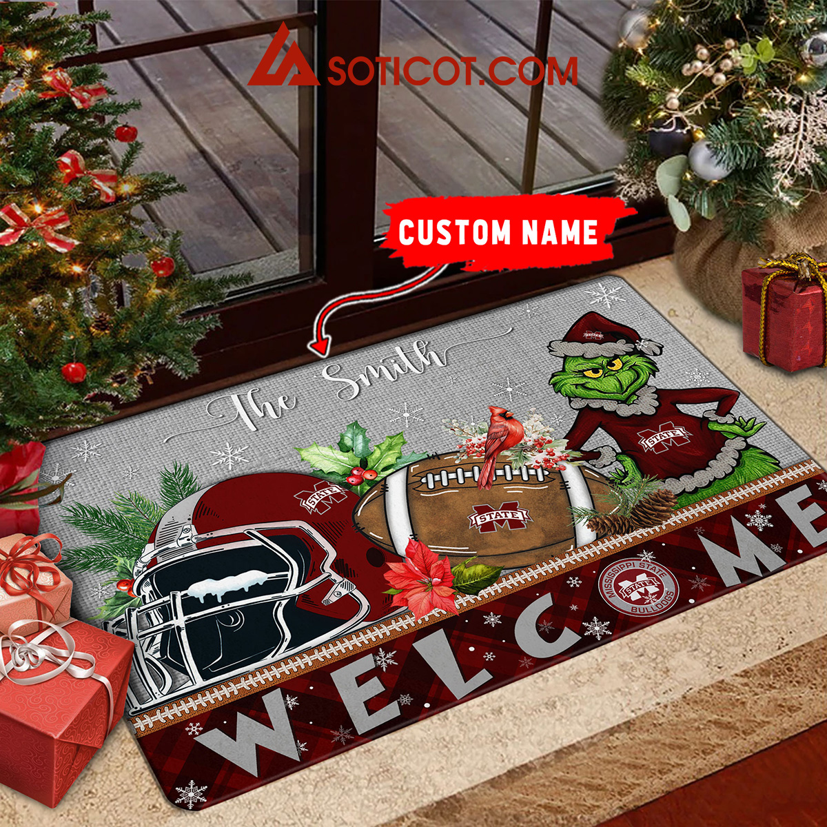 Mississippi State Bulldogs Grinch Welcome Christmas Football Personalized Doormat2B1 vguFH