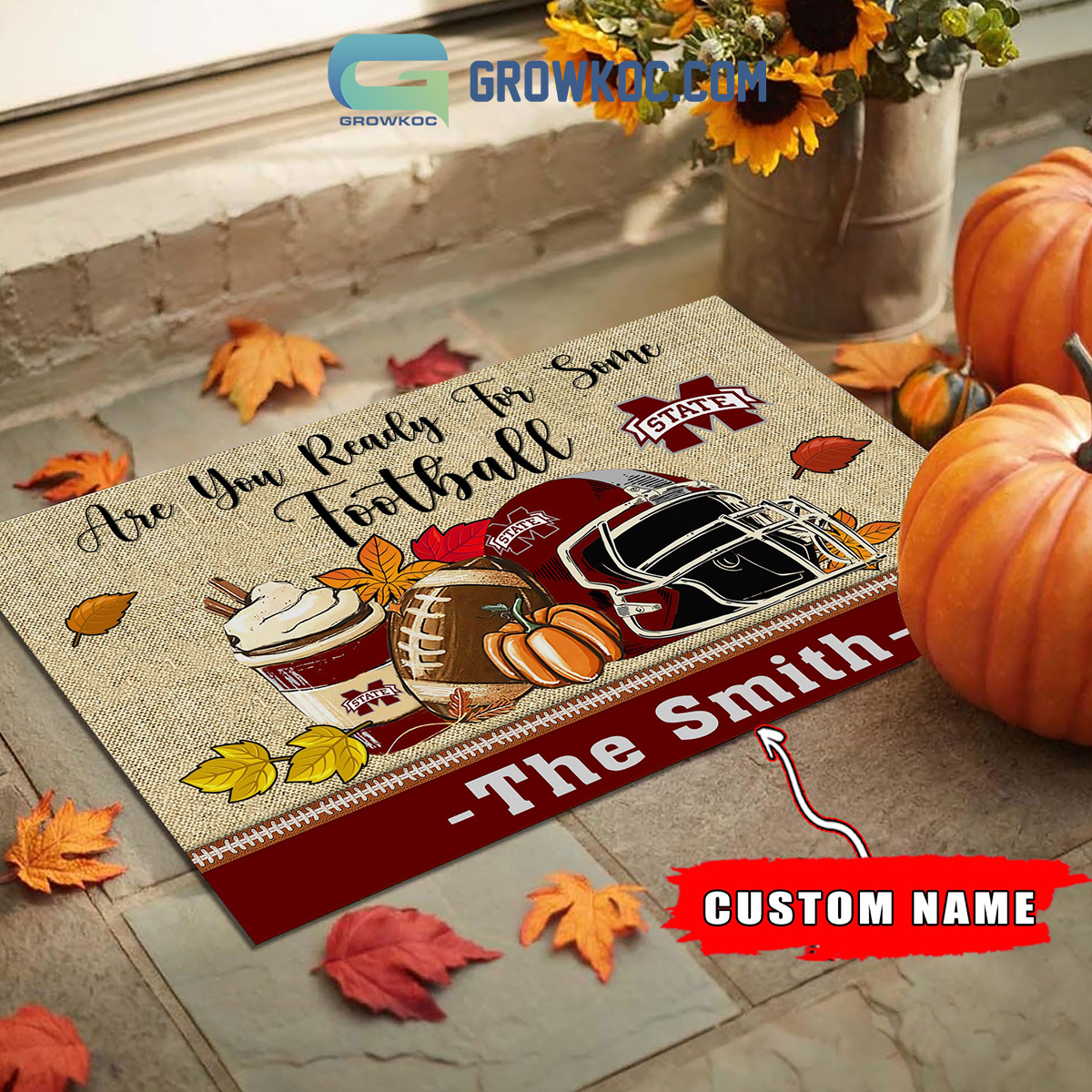 Mississippi State Bulldogs NCAA Fall Pumpkin Are You Ready For Some Football Personalized Doormat2B1 YMXNi