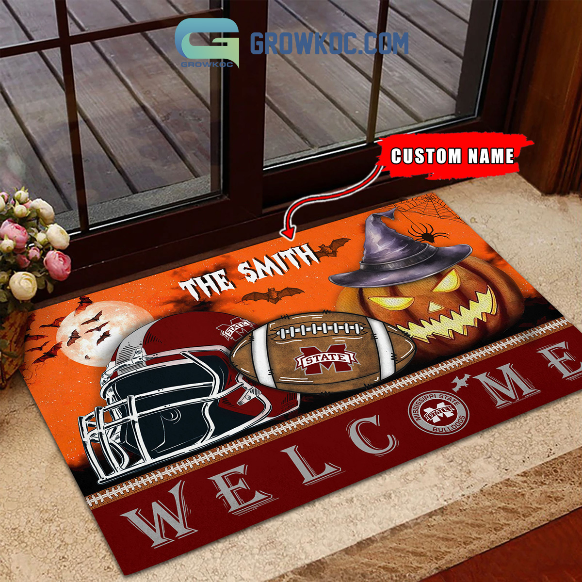 Mississippi State Bulldogs NCAA Football Welcome Halloween Personalized Doormat2B1 LdRDI