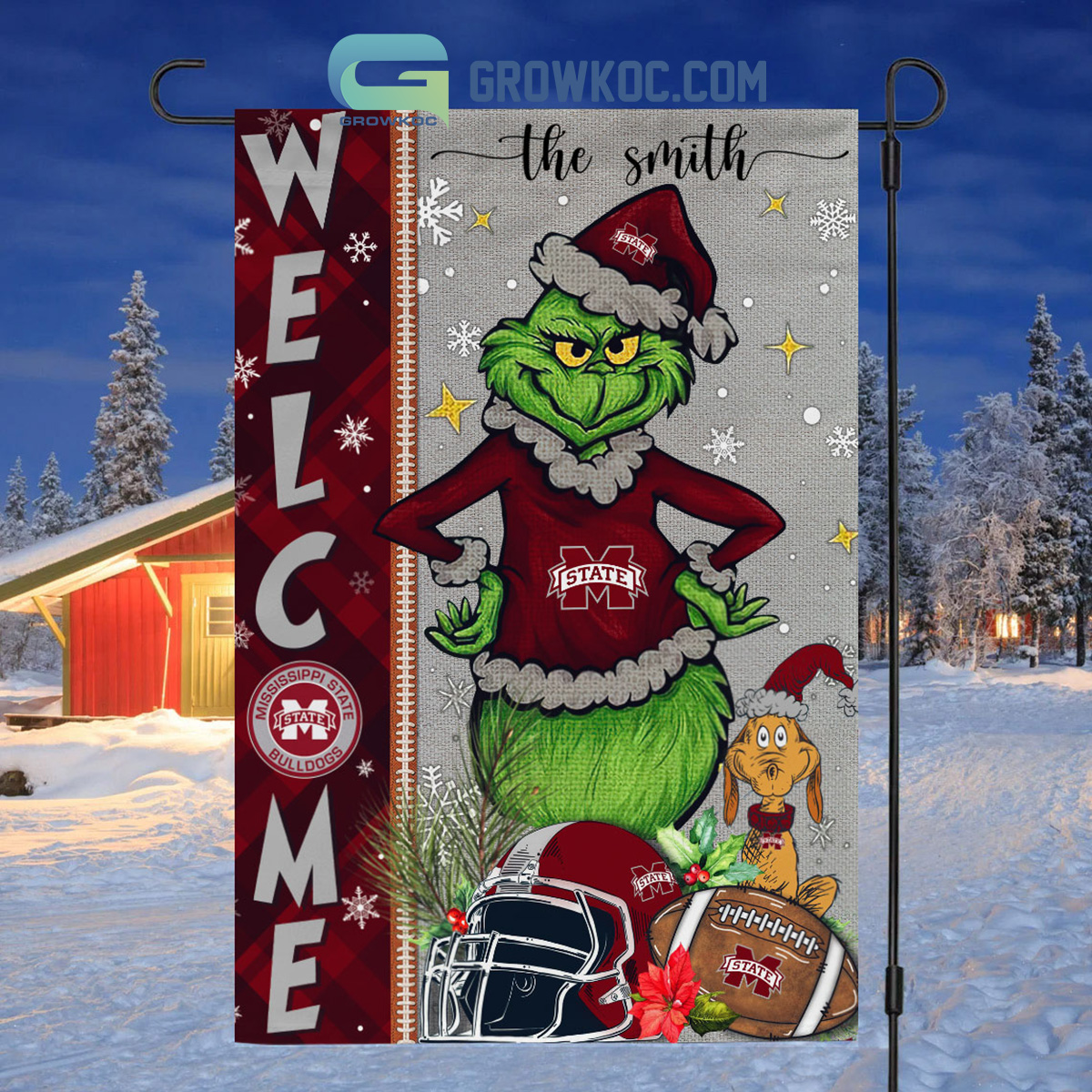 Mississippi State Bulldogs NCAA Grinch Football Welcome Christmas House Garden Flag2B1 3AEkH