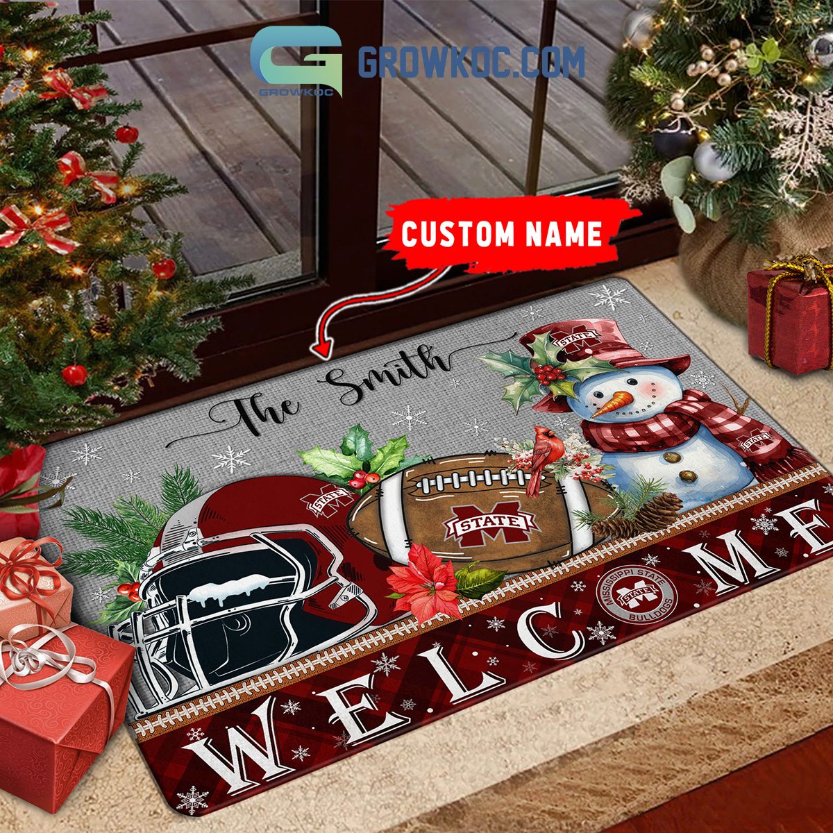 Mississippi State Bulldogs Snowman Welcome Christmas Football Personalized Doormat2B1 5tWyt