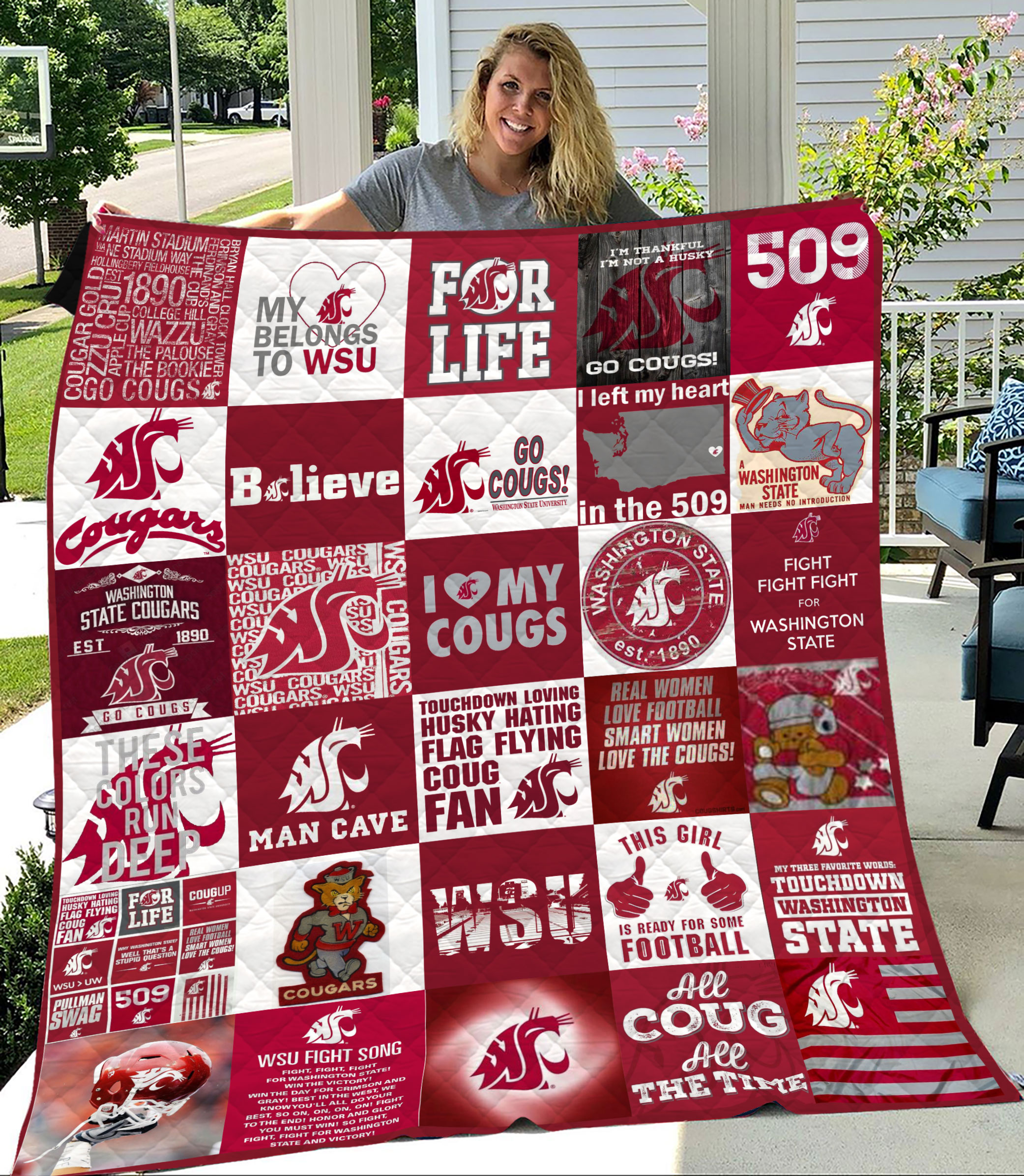 MockupLikeQuiltBlaket1 NCAA Washington State Cougars Quilt Blanket 1608DS002