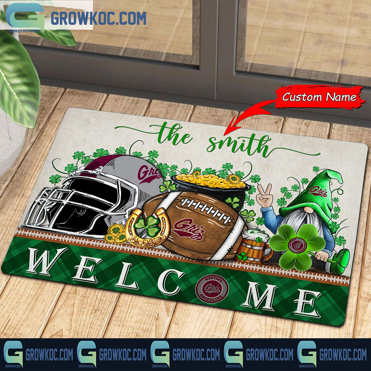 Montana Grizzlies St. Patricks Day Shamrock Personalized Doormat2B1 QNZw8