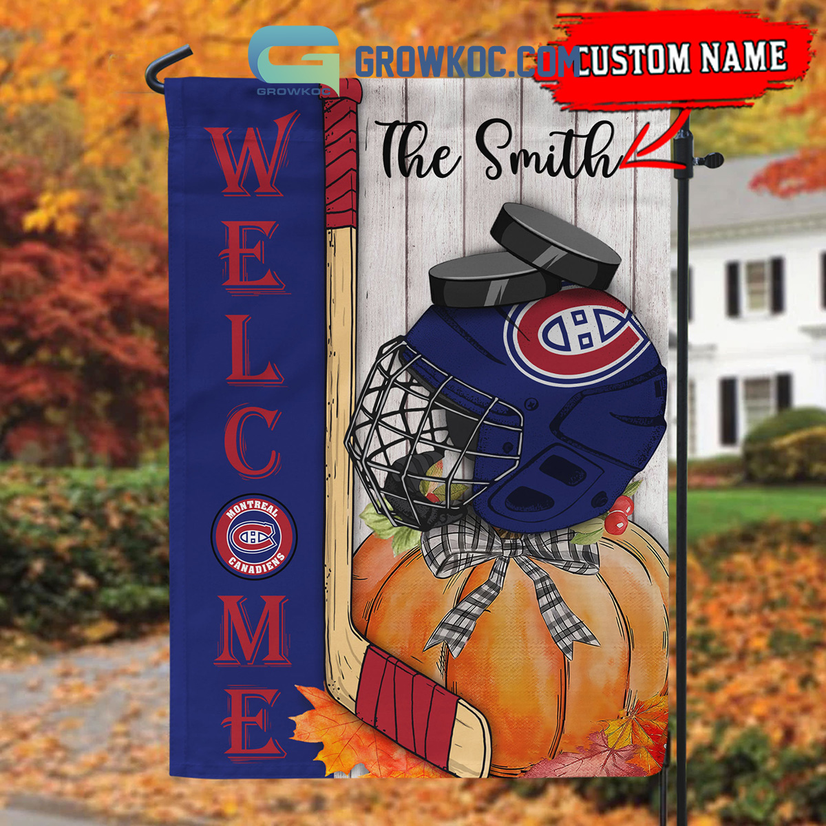 Montreal Canadiens NHL Welcome Fall Pumpkin Personalized House Garden Flag2B1 B6F7q